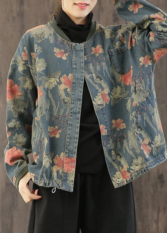 Women's longline double - breasted camel coats for a sophisticated lookCasual Retro Print Button Fall Denim Coat Women's longline double - breasted camel coats for a sophisticated lookCasual Retro Print Button Fall Denim Coat