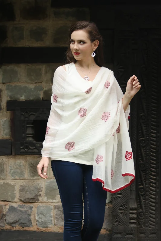 hand knitted women cardigan with artisanal charmChikan Roses in Claret Cotton and Silk Shawl in Champagne and Claret from India hand knitted women cardigan with artisanal charmChikan Roses in Claret Cotton and Silk Shawl in Champagne and Claret from India