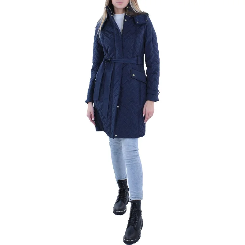 Mid - length women's down coats in a slim fit for a modern and sleek appearanceCole Haan Women's Quilted Mid-Length Belted Puffer Jacket with Removable Hood Mid - length women's down coats in a slim fit for a modern and sleek appearanceCole Haan Women's Quilted Mid-Length Belted Puffer Jacket with Removable Hood