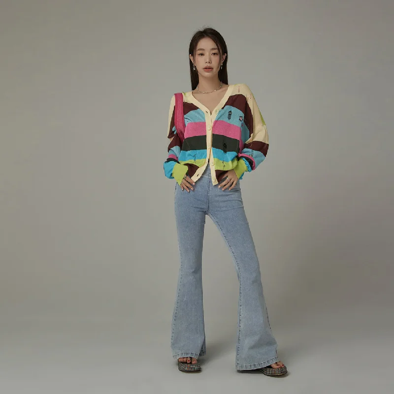 lightweight women cardigan for spring and fallRainbow Color Cardigan