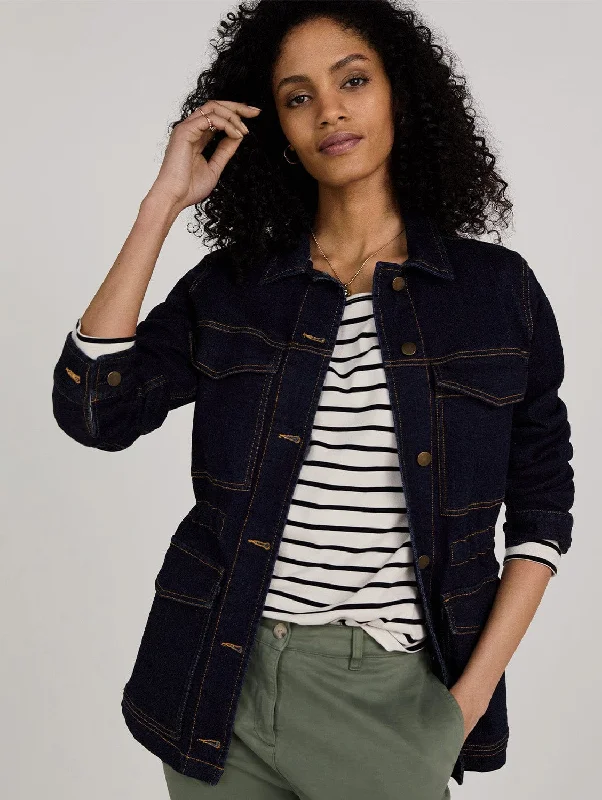 Women's knee - length wool blend coats with a fur collar for added warmthDrew Organic Cotton Utility Jacket | Dark Denim Women's knee - length wool blend coats with a fur collar for added warmthDrew Organic Cotton Utility Jacket | Dark Denim