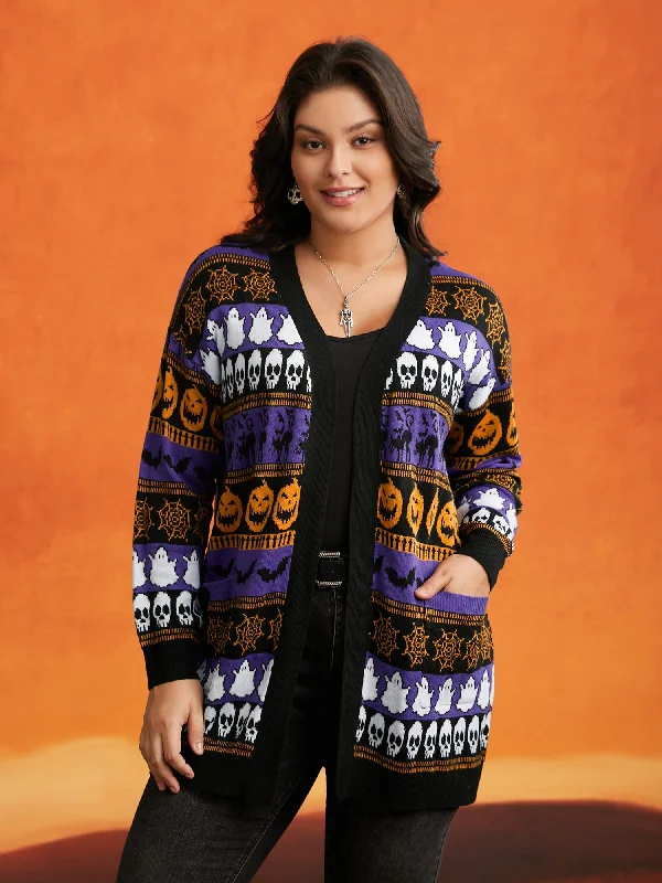 plus size women cardigan for comfortable layeringEverything Halloween Jacquard Open Cardigan plus size women cardigan for comfortable layeringEverything Halloween Jacquard Open Cardigan