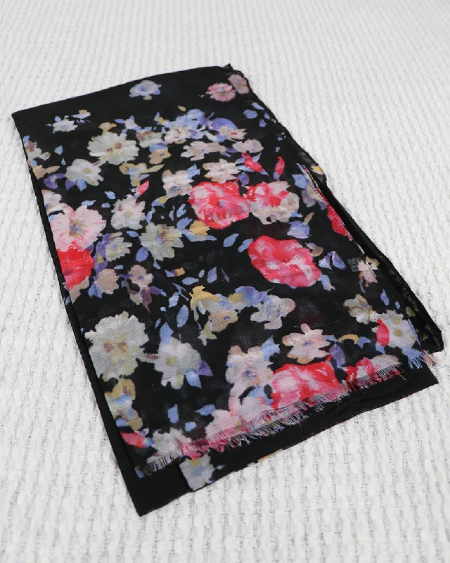 oversized women cardigan for a trendy and cozy lookFloral Cotton Scarf- Black