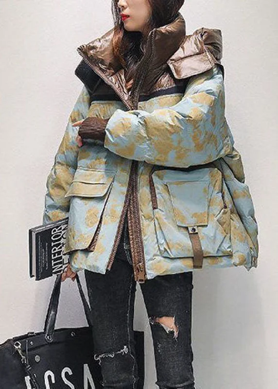 Women's long - sleeve wool coats in a houndstooth pattern for a classic charmFrench Light Blue Hooded Patchwork Camouflage Duck Down Down Coat Winter Women's long - sleeve wool coats in a houndstooth pattern for a classic charmFrench Light Blue Hooded Patchwork Camouflage Duck Down Down Coat Winter