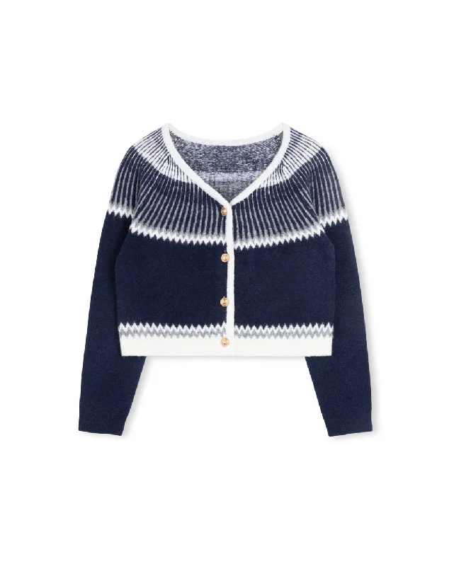 v neck women cardigan to elongate the necklineFuzzy Printed Crop Cardigan