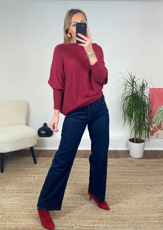 open front women cardigan for easy stylingGrace Asymmetric Knit Jumper in Ruby Red