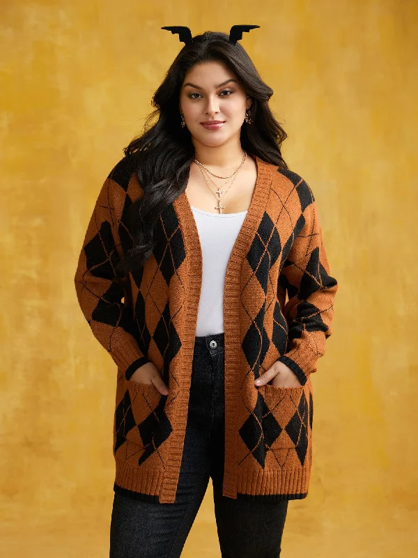 hooded women cardigan for added warmth and styleHalloween Plaid Long Open Cardigan