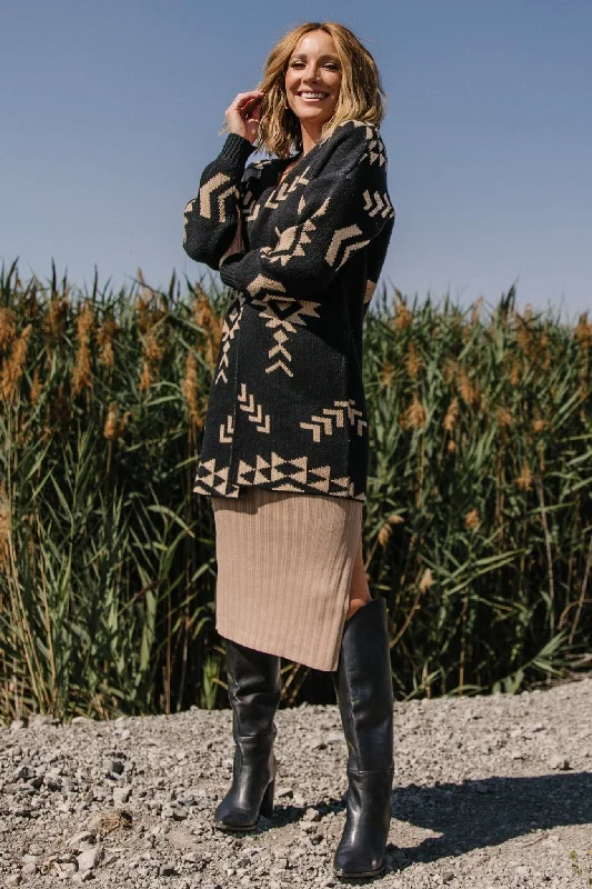 cropped women cardigan to pair with high - waisted jeansHays Oversized Cardigan | Black + Tan