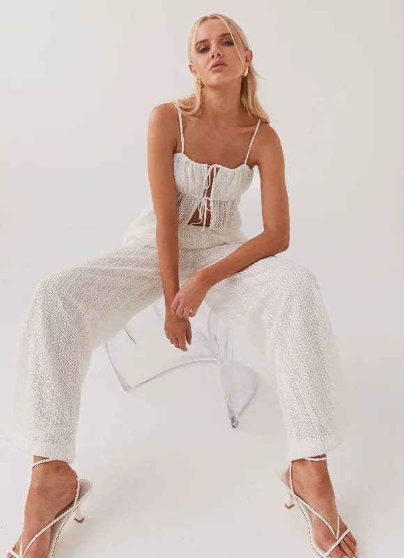 boyfriend style women cardigan for a relaxed fitKarley Knit Pants - White