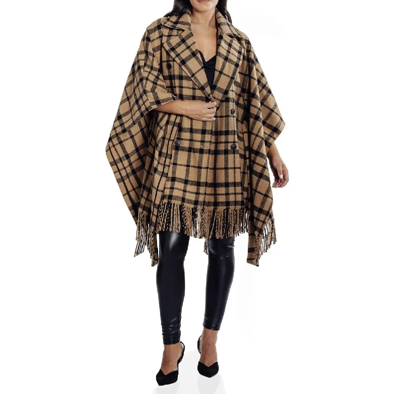 Shearling - lined women's leather coats for ultimate warmth and luxuryKathy Ireland Women's Plaid Print Double Breasted Poncho Coat Shearling - lined women's leather coats for ultimate warmth and luxuryKathy Ireland Women's Plaid Print Double Breasted Poncho Coat