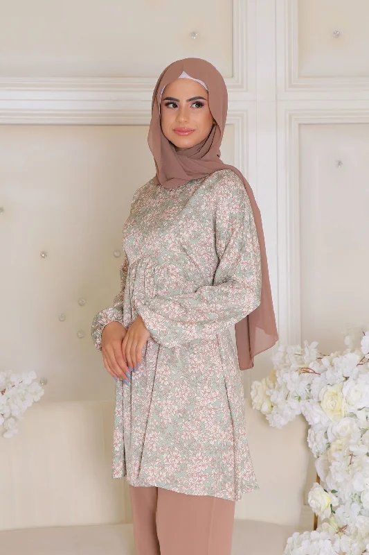 oversized women cardigan for a trendy and cozy lookkim Floral Smock Top- Light Sage