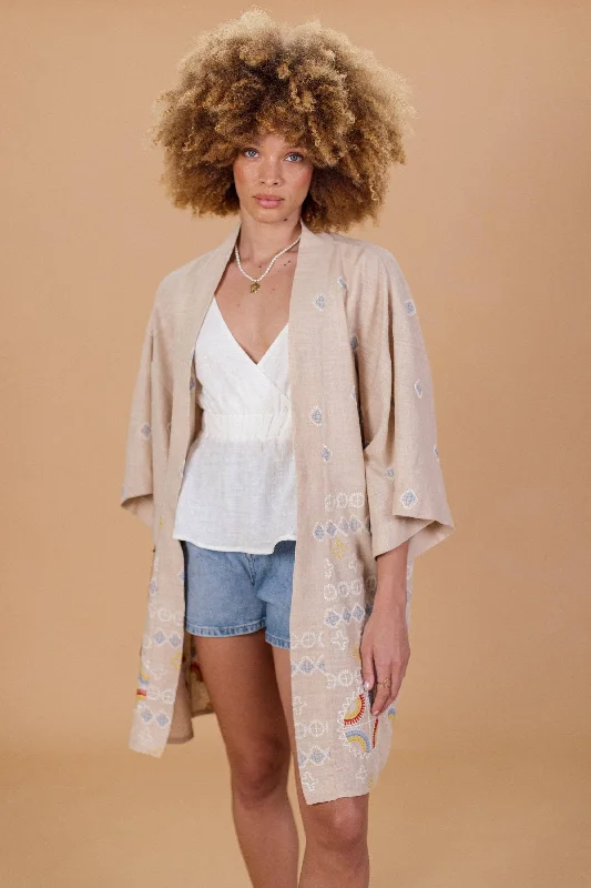 button down women cardigan with vintage buttonsKimono Desert Beige