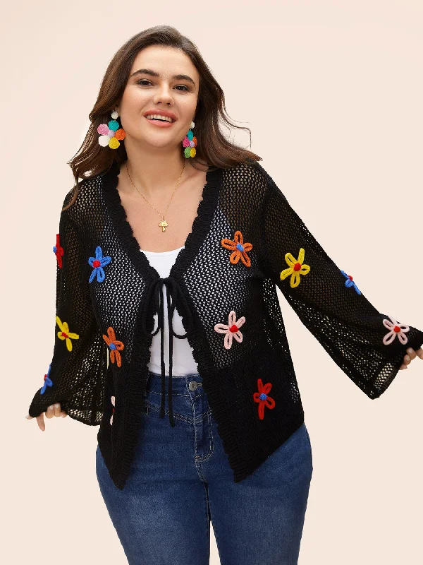 open front women cardigan for easy stylingKnit Floral Front Tie Cardigan