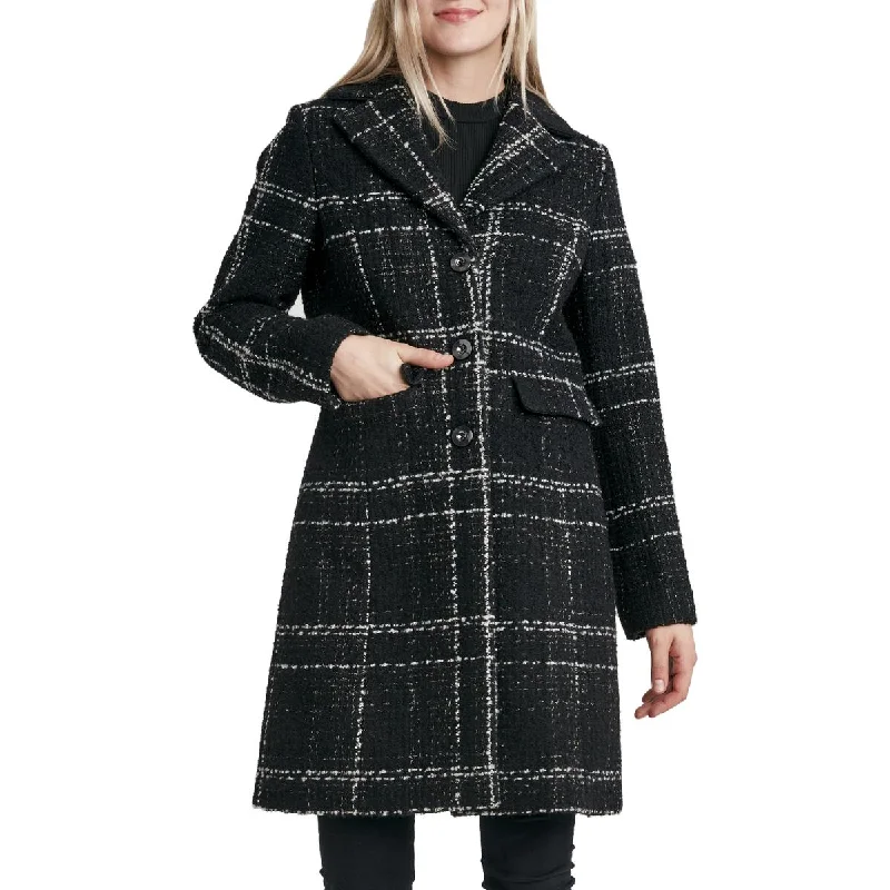 Women's longline double - breasted camel coats for a sophisticated lookLaundry by Shelli Segal Women's Plaid Mid-Length Walker Coat with Notch Lapel Women's longline double - breasted camel coats for a sophisticated lookLaundry by Shelli Segal Women's Plaid Mid-Length Walker Coat with Notch Lapel