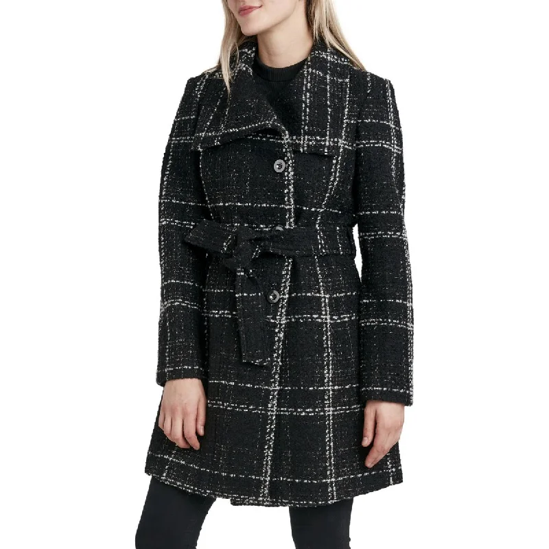 Women's knee - length wool blend coats with a fur collar for added warmthLaundry by Shelli Segal Women's Single Breasted Plaid Belted Midi Coat Women's knee - length wool blend coats with a fur collar for added warmthLaundry by Shelli Segal Women's Single Breasted Plaid Belted Midi Coat