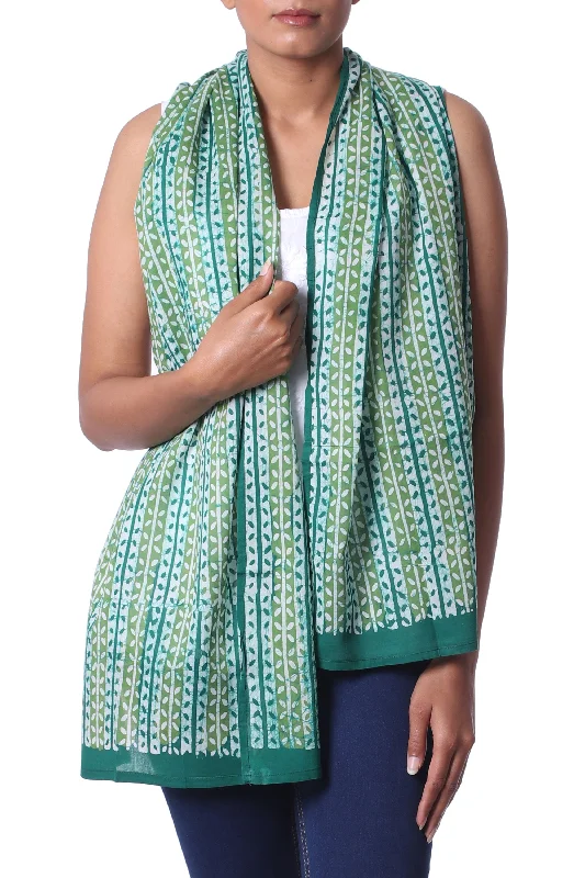 oversized women cardigan for a trendy and cozy lookLeafy Vines Green Indian Woodblock Dyed Vine Pattern Batik Cotton Shawl