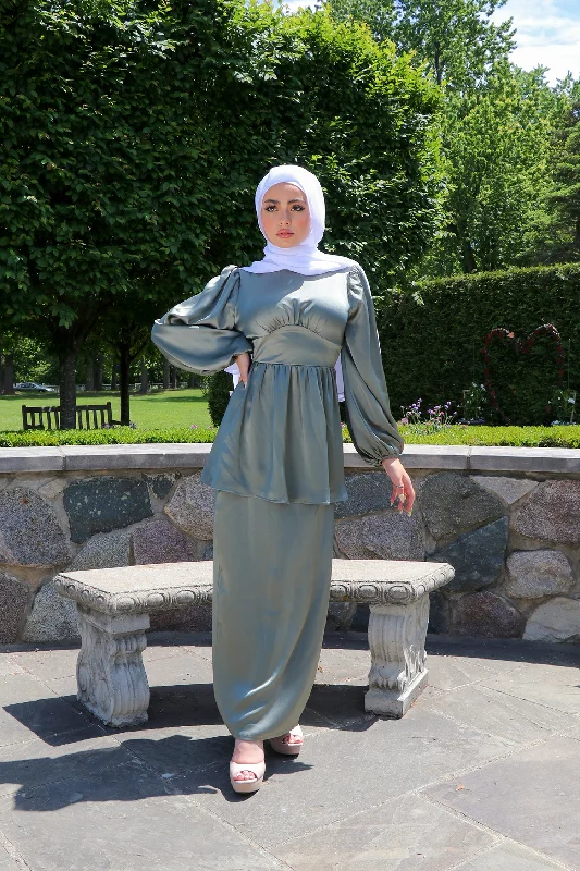 plus size women cardigan for comfortable layeringMia Satin Top- Light Sage