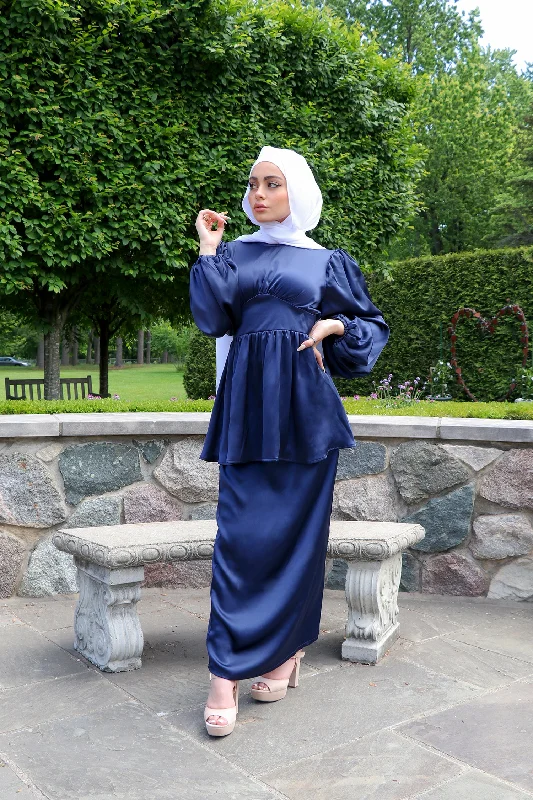 cropped women cardigan to pair with high - waisted jeansMia Satin Top- Midnight Blue cropped women cardigan to pair with high - waisted jeansMia Satin Top- Midnight Blue
