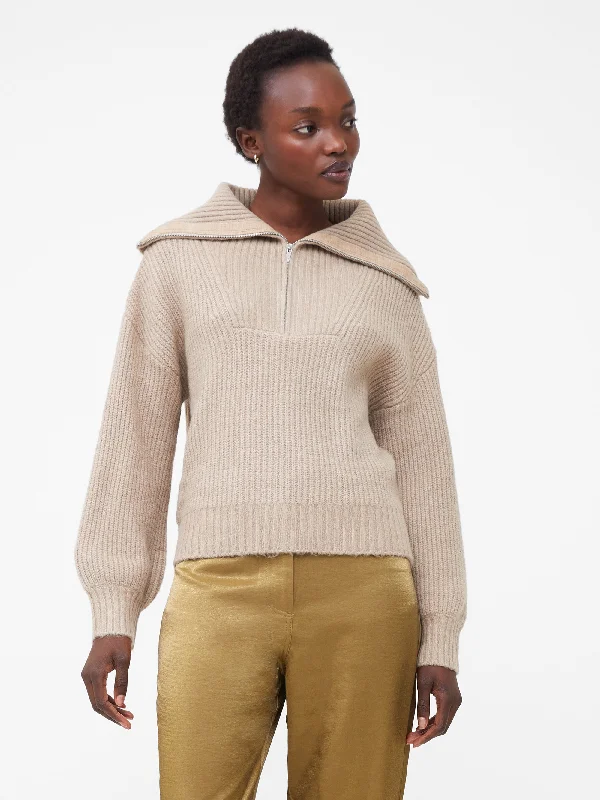 cropped women cardigan to pair with high - waisted jeansMid Mix Rib Half Zip Jumper