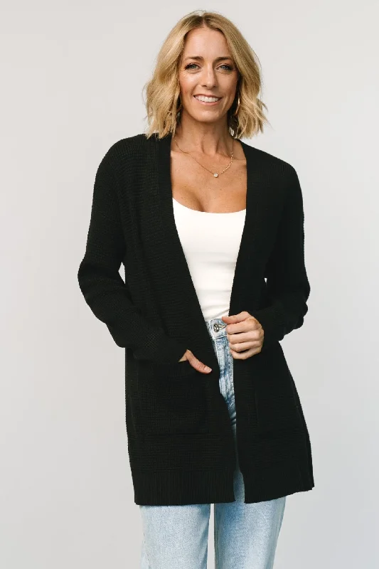 floral print women cardigan for a feminine touchPortsmouth Waffle Cardigan | Black