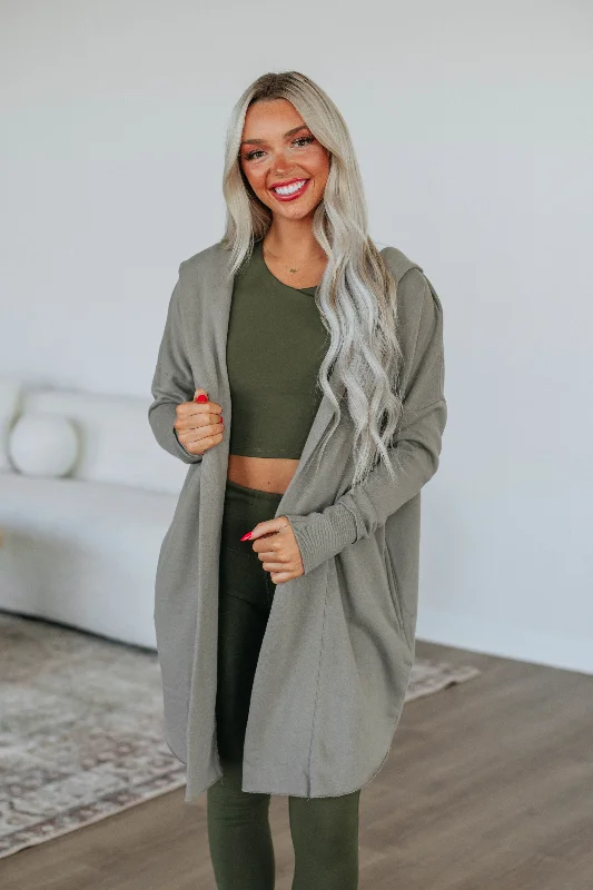 v neck women cardigan to elongate the necklineRebekah Cardigan - Mushroom