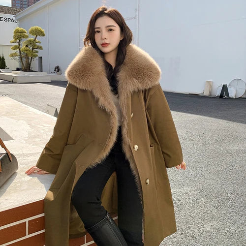 Real Fur - Lined Slippers ComfortRemovable Rex Rabbit Liner Real Fox Fur Collar Winter Coat for Women Real Fur - Lined Slippers ComfortRemovable Rex Rabbit Liner Real Fox Fur Collar Winter Coat for Women