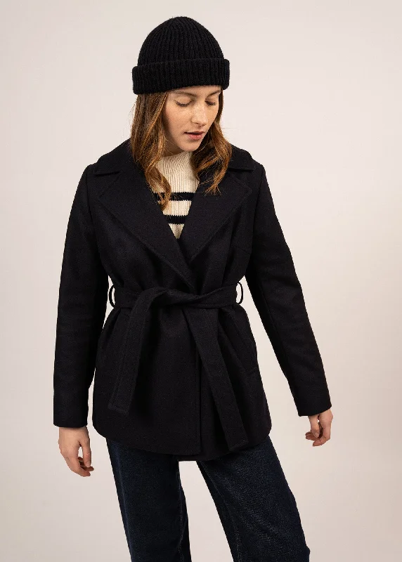 Women's waterproof parka coats with multiple pockets for practicalitySTE LAURY - Short Wool Belted Coat for Women (NAVY) Women's waterproof parka coats with multiple pockets for practicalitySTE LAURY - Short Wool Belted Coat for Women (NAVY)