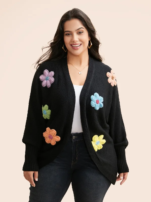 plus size women cardigan for comfortable layeringStereo Flower Design Drop Shoulder Cardigan plus size women cardigan for comfortable layeringStereo Flower Design Drop Shoulder Cardigan