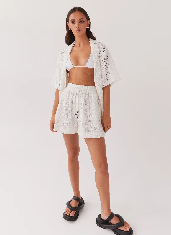 cable knit women cardigan with intricate patternsSun Catcher Knit Shorts - Ivory