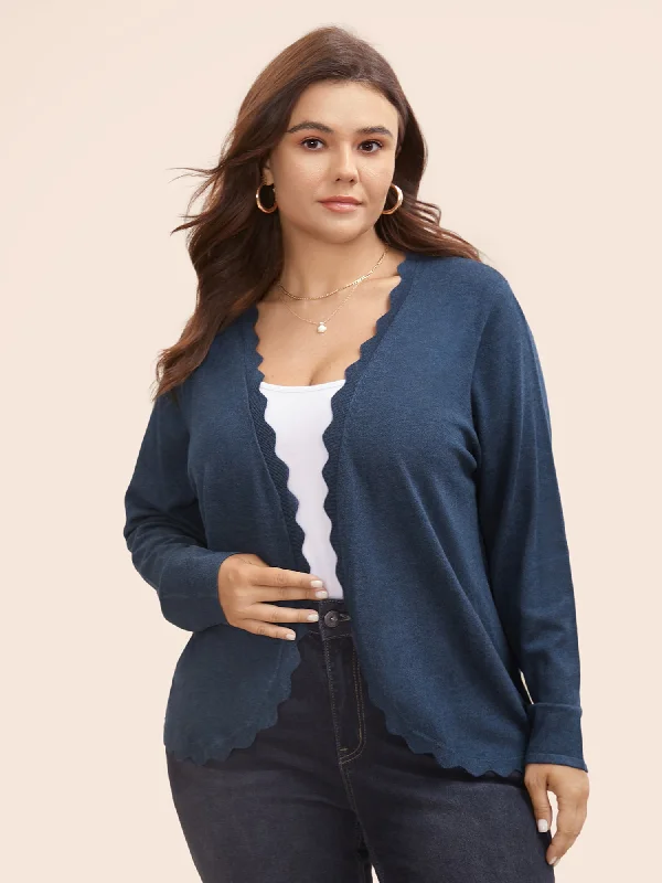 ribbed women cardigan with a classic textureSupersoft Essentials Solid Scalloped Trim Cardigan ribbed women cardigan with a classic textureSupersoft Essentials Solid Scalloped Trim Cardigan