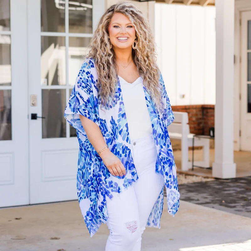 machine washable women cardigan for easy careSurfin' The Big Tides Kimono, Blue
