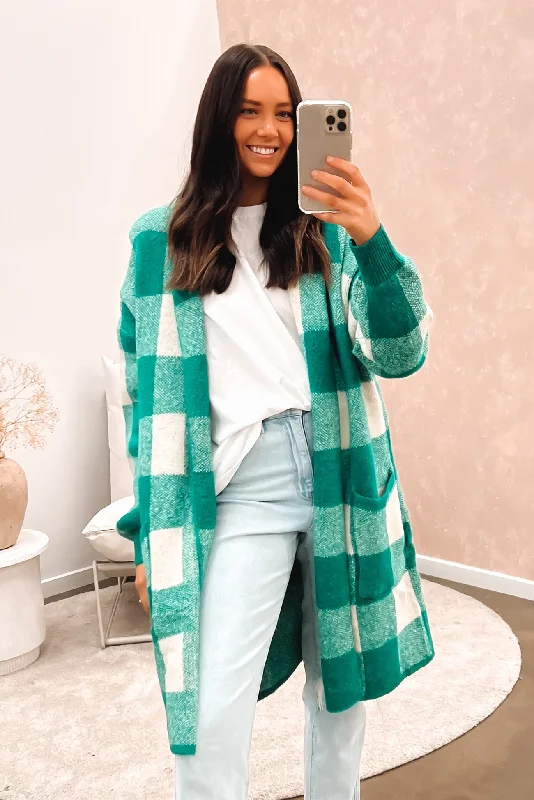 long length women cardigan with side slitsTahnee Cardigan Green