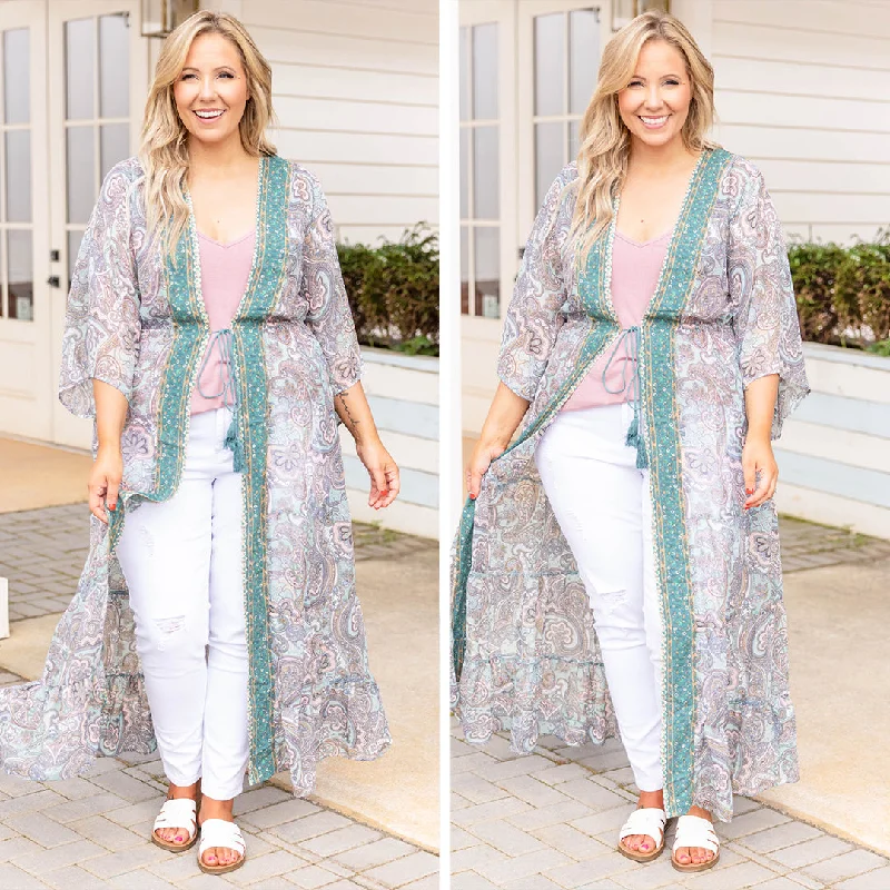 open front women cardigan for easy stylingTreasure Island Kimono, Sage