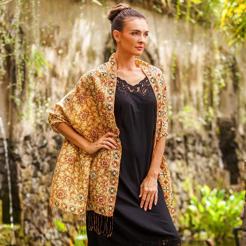 color block women cardigan with bold huesTruntum Forest in Ginger Batik Silk Shawl with Ginger Floral Motifs from Bali color block women cardigan with bold huesTruntum Forest in Ginger Batik Silk Shawl with Ginger Floral Motifs from Bali