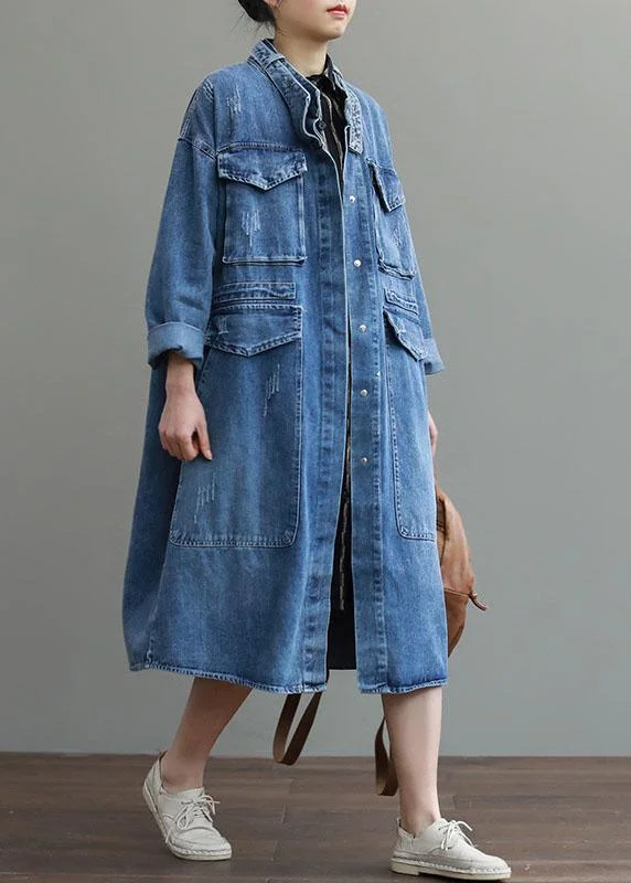 Plus size women's wool blend coats for a warm and stylish winterUnique Blue Pockets Button Loose Fall Denim Long sleeve Coats trench coats Plus size women's wool blend coats for a warm and stylish winterUnique Blue Pockets Button Loose Fall Denim Long sleeve Coats trench coats