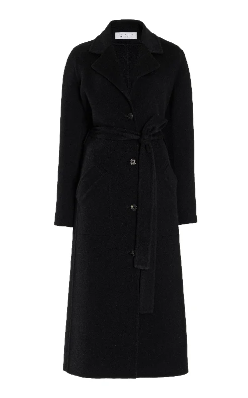 Women's long - sleeve wool coats in a houndstooth pattern for a classic charmWilliam Coat in Black Double-Face Recycled Cashmere Women's long - sleeve wool coats in a houndstooth pattern for a classic charmWilliam Coat in Black Double-Face Recycled Cashmere