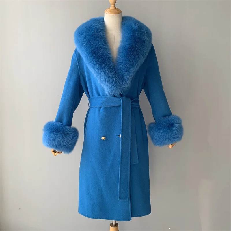 Real Fur Teddy Bears CollectiblesWomen's Blue Cashmere Wool Blends Real Fox Fur Collar Long Winter Jacket Real Fur Teddy Bears CollectiblesWomen's Blue Cashmere Wool Blends Real Fox Fur Collar Long Winter Jacket