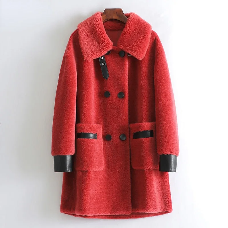 Real Fur Trimmed Jackets for KidsWomen's Korean Fashion Thicken Real Fur Wool Long Sleeve Jackets Real Fur Trimmed Jackets for KidsWomen's Korean Fashion Thicken Real Fur Wool Long Sleeve Jackets