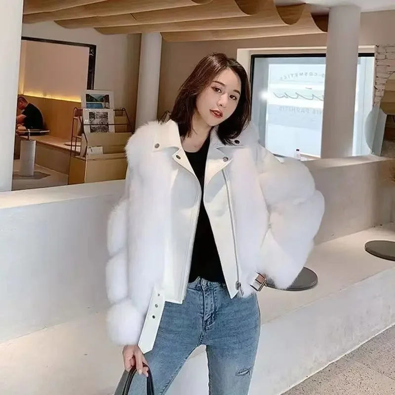 Real Fur Jackets for Men FashionWomen's Luxury White Winter Real Fox Fur Genuine Sheepskin Leather Jacket Real Fur Jackets for Men FashionWomen's Luxury White Winter Real Fox Fur Genuine Sheepskin Leather Jacket