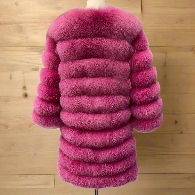 Real Fur Trimmed Collarless CoatsWomen's Real Fox Fur Nine Quarter Sleeve Winter Warm Thick Casual Style Coat Real Fur Trimmed Collarless CoatsWomen's Real Fox Fur Nine Quarter Sleeve Winter Warm Thick Casual Style Coat