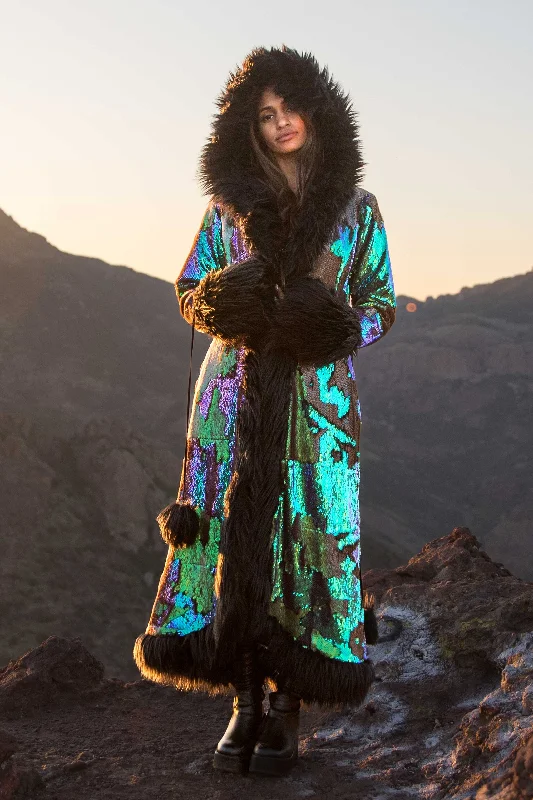 Water - resistant women's trench coats with adjustable cuffs for rainy daysWomen's Sequin Temptress Coat in "Serpentine" Water - resistant women's trench coats with adjustable cuffs for rainy daysWomen's Sequin Temptress Coat in "Serpentine"