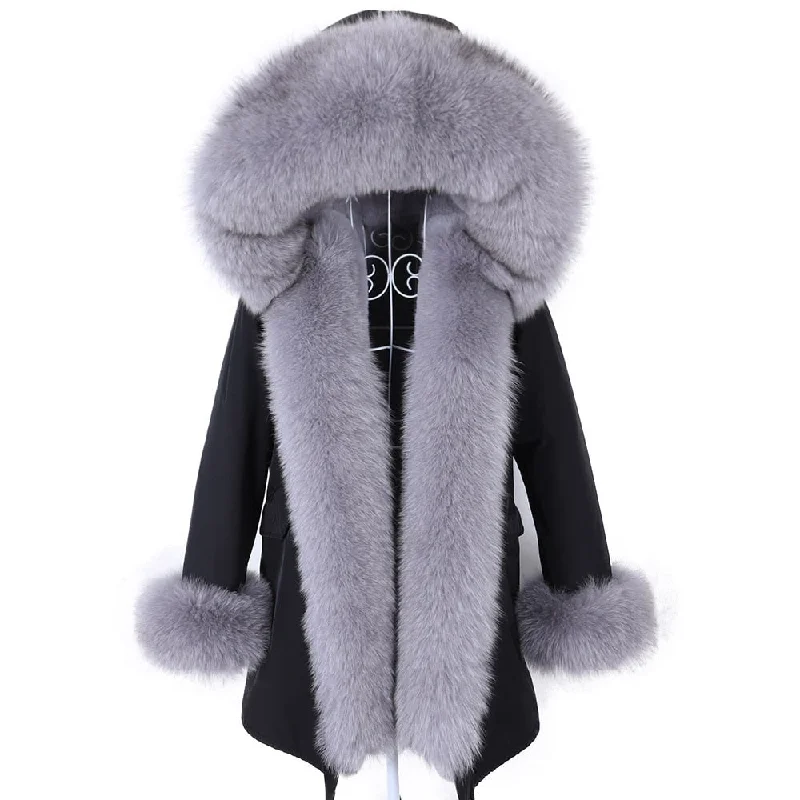 Real Fur Trimmed BlazersWomen's Winter Long Hooded Big Removable Real Fox Fur Collar Jacket Real Fur Trimmed BlazersWomen's Winter Long Hooded Big Removable Real Fox Fur Collar Jacket