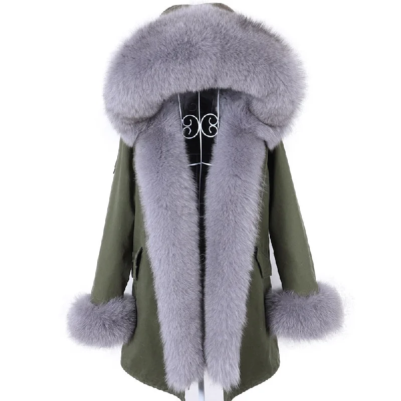 Real Fur Trimmed T - ShirtsWomen's Winter Long Hooded Removable Real Fox Fur Collar Jacket Real Fur Trimmed T - ShirtsWomen's Winter Long Hooded Removable Real Fox Fur Collar Jacket