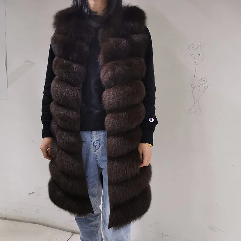 Real Fur Trimmed Hats for MenWomen's Winter Real Fox Fur O-Neck Striped Sleeveless Long Coat Real Fur Trimmed Hats for MenWomen's Winter Real Fox Fur O-Neck Striped Sleeveless Long Coat