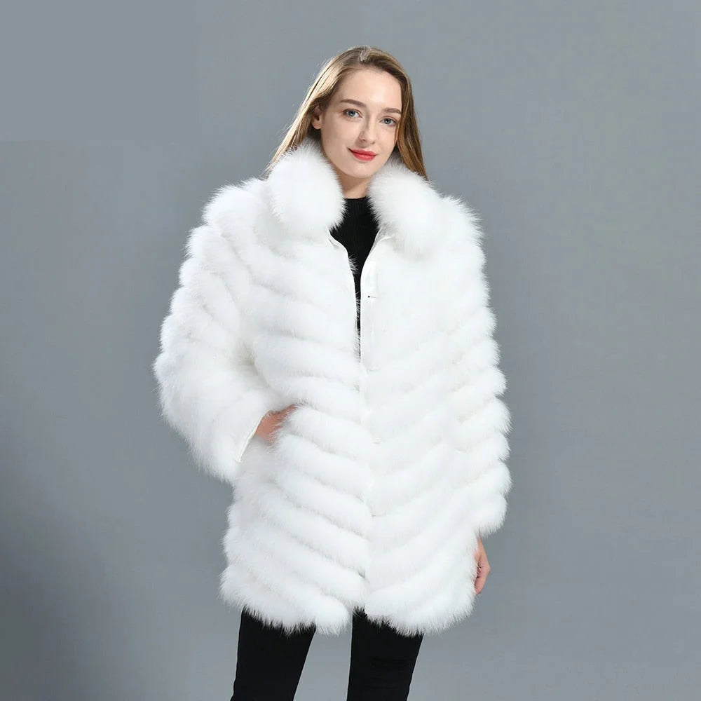 Real Fur - Trimmed Bags for TravelWomen's Winter Warm Fluffy Real Fox Fur Silk Double-Sided Wear Long Jacket Real Fur - Trimmed Bags for TravelWomen's Winter Warm Fluffy Real Fox Fur Silk Double-Sided Wear Long Jacket