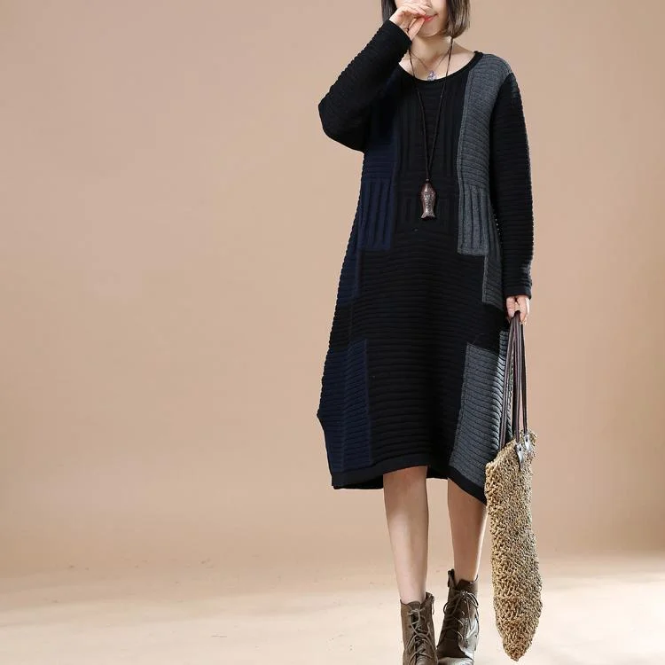 Plus Size Women's Embroidered Sweaters in Ethnic Styleswinter dress Black patchwork long sweaters Plus Size Women's Embroidered Sweaters in Ethnic Styleswinter dress Black patchwork long sweaters