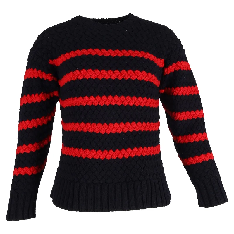 Mini - Length Women's Chunky Knit Sweater Dresses in Bold HuesAlanui Striped Woven Sweater in Navy Blue and Red Wool Mini - Length Women's Chunky Knit Sweater Dresses in Bold HuesAlanui Striped Woven Sweater in Navy Blue and Red Wool