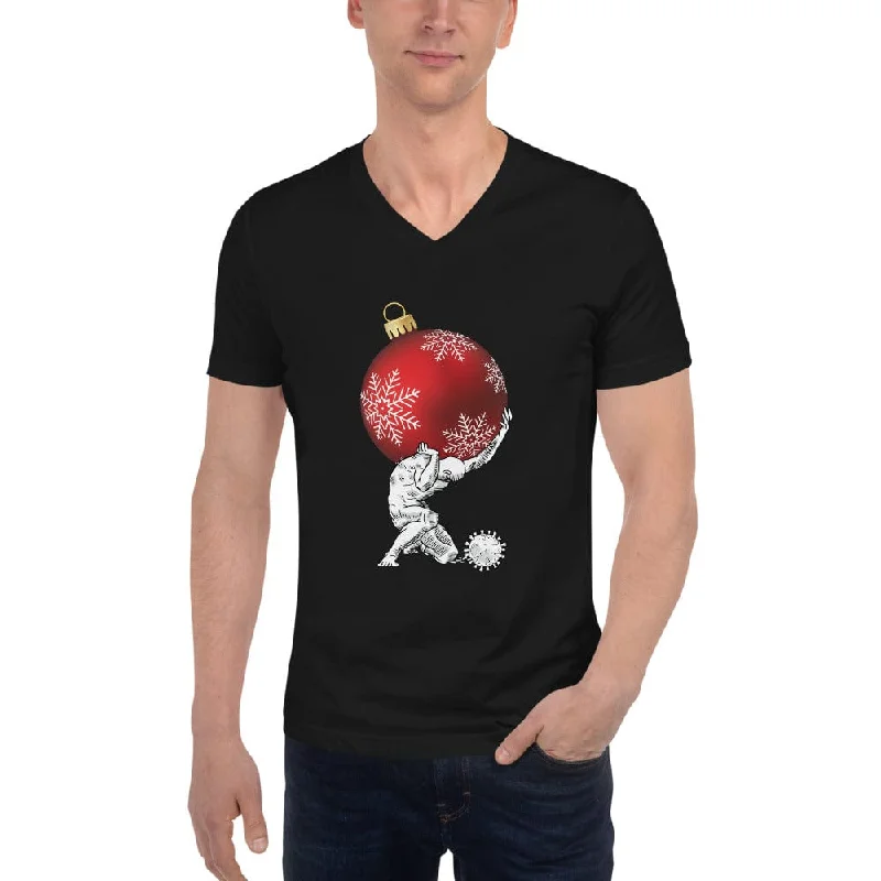 Long Sleeve Women T Shirt for Cooler WeatherAtlas holding Christmas - Unisex V-Neck T-Shirt Long Sleeve Women T Shirt for Cooler WeatherAtlas holding Christmas - Unisex V-Neck T-Shirt