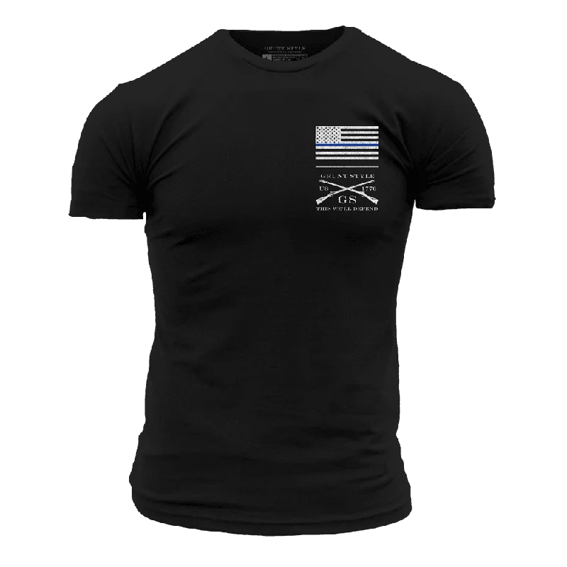 Crew Neck Women T Shirt with a Timeless DesignBasic Blue Line Flag T-Shirt - Black