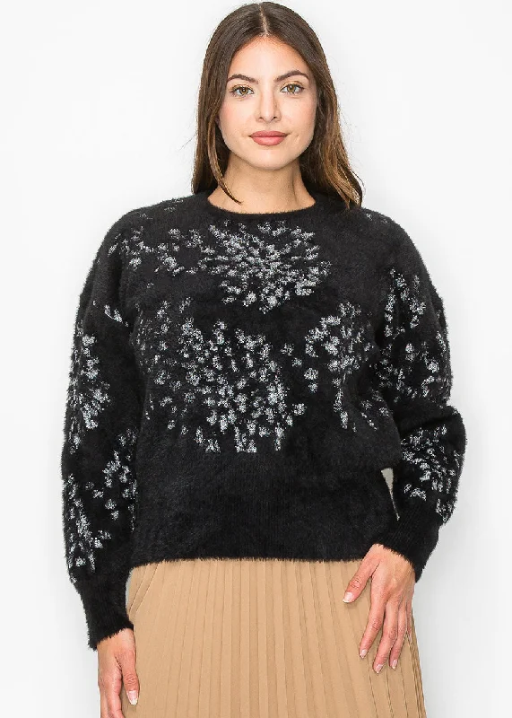 V - Neck Women's Ribbed Wool Sweaters for FallBlack Fuzzy Sweater with Silver Accents V - Neck Women's Ribbed Wool Sweaters for FallBlack Fuzzy Sweater with Silver Accents